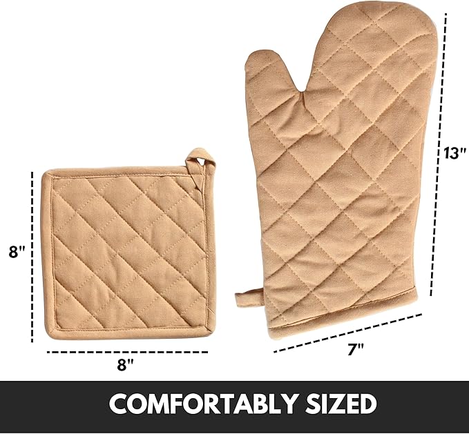 Oven Mitt & Pot Holder 100% Cotton Set of Heat Resistant Oven Gloves & Hot Pads - Image 3