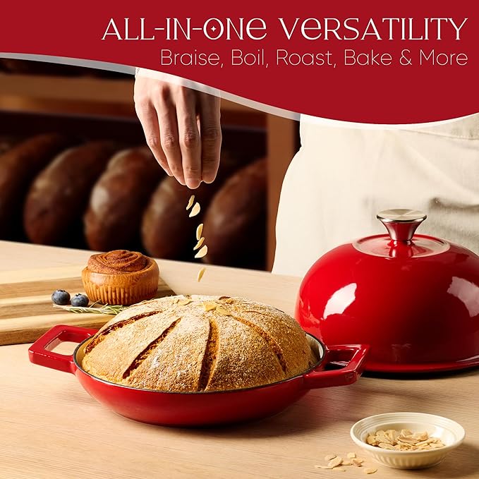 CAROTE Enameled Cast Iron Bread Dutch Oven, Round Bread Oven Pot - Image 8