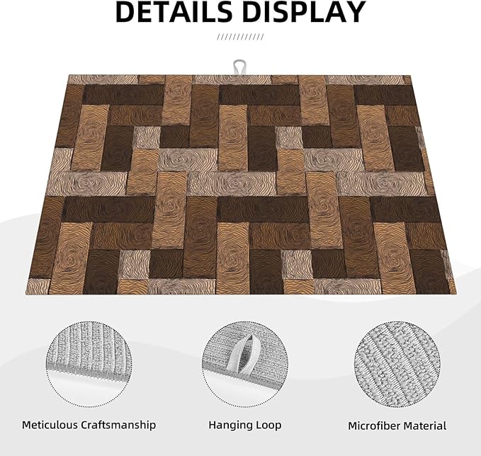 Brown Beige Dish Drying Mat Parquet Pattern Wooden Style Drying Rack Pad - Image 2