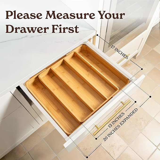 SMIRLY Silverware Drawer Organizer – Bamboo Kitchen Drawer Organizer, - Image 4