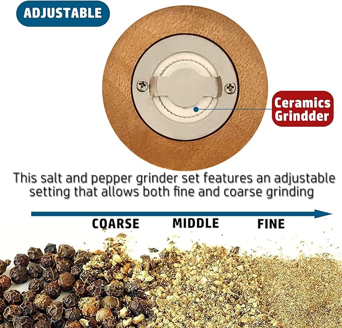 Salt and Pepper Grinder Set Wooden Pepper Salt Grinder Set Manual Pepper Mill - Image 4