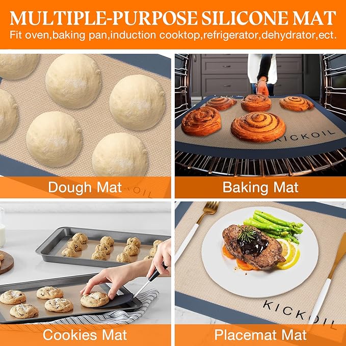 Silicone Baking Mat Large 3 Pack-2 Half Sheets+1 Small Quarter Sheet, Reusable - Image 5
