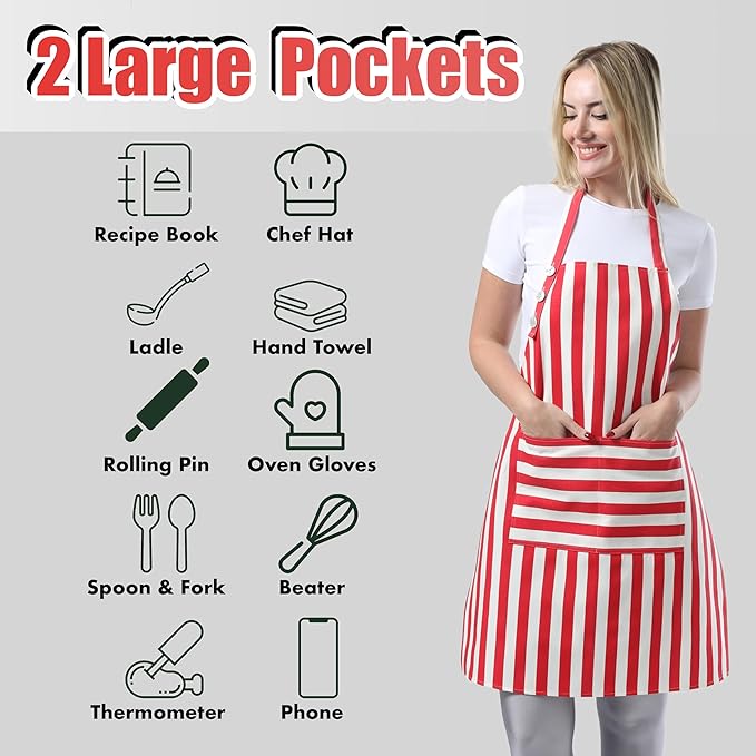 TOSHEX Kitchen Apron Waterdrop Resistant Cotton Apron - Image 4