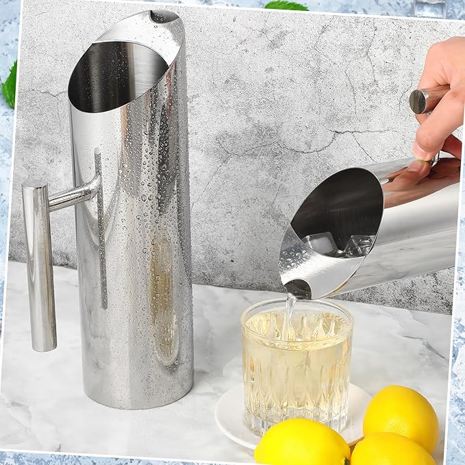 Funnymoom Stainless Steel Water Pitcher 53oz Modern Metal Pitcher - Image 4