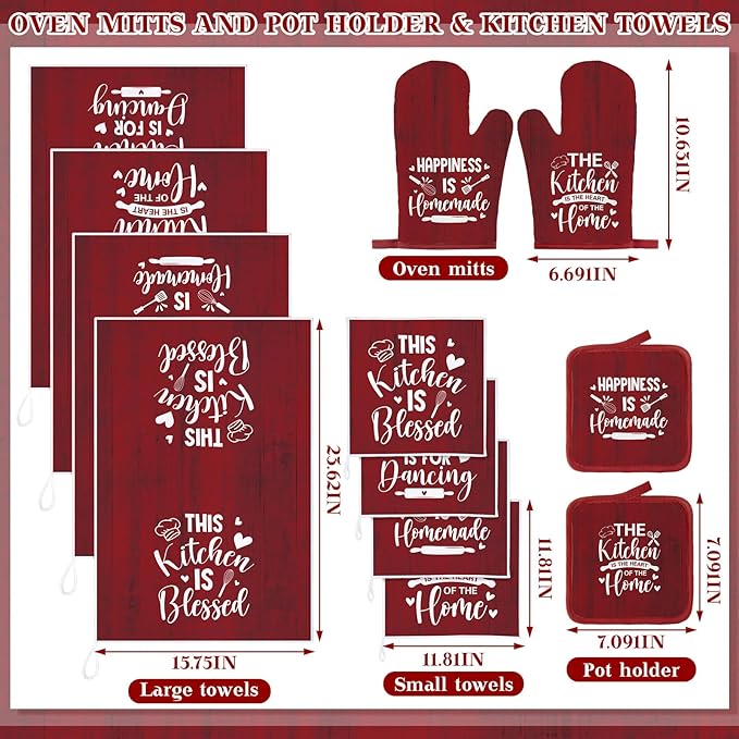 12 Pcs Farmhouse Kitchen Decor Sets 4 Red Kitchen Hand Towels 4 Dish Clothes 2 - Image 3