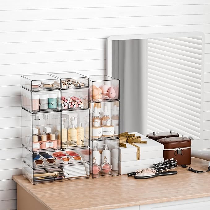 Yieach 8 Pack Small Stackable Storage Bins, Medicine Cabinet Organizer - Image 2