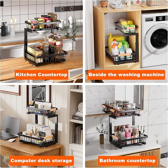 Under Sink Organizer, 2 Pack 2 Tier Under Sink Organizers and Storage, Slide - Image 7