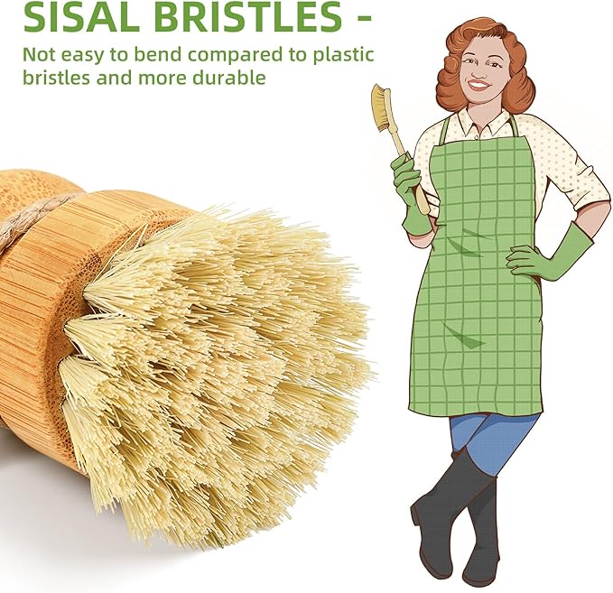 SUBEKYU Bamboo Dish Scrub Brushes, Bubble Up Bamboo Dish Brush Set - Image 2