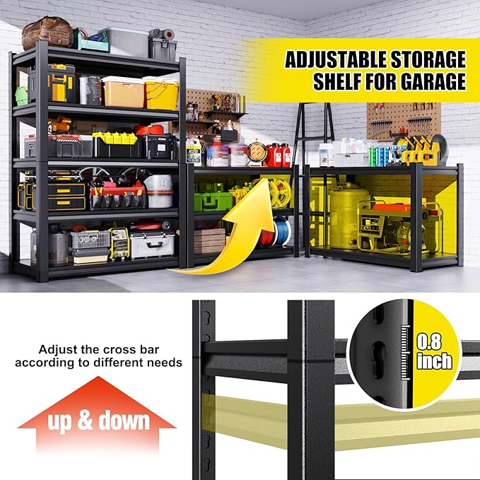Set of 4 71"H Garage Shelving-2050LBS 5 Tier Storage Shelves, Adjustable Heavy - Image 3