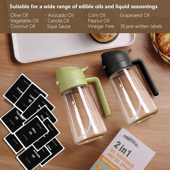 SWEET VIEW 16oz/470ml Oil Dispenser and Oil Sprayer, Glass Olive Oil Pourer - Image 7