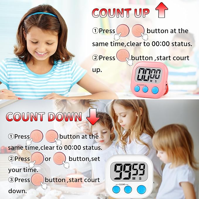 Timer for Kids Teachers Digital Kitchen Timers for Cooking Large Magnetic - Image 7