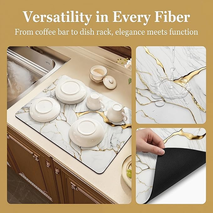Coffee Mat or Dish Drying Mat Super Absorbent Drying Marble pattern Mat - Image 2