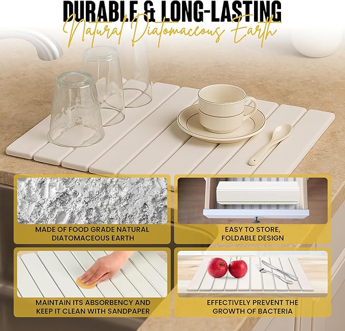 Large Stone Dish Drying Mat for Kitchen Counter, Instant Drying Pad, Super - Image 8