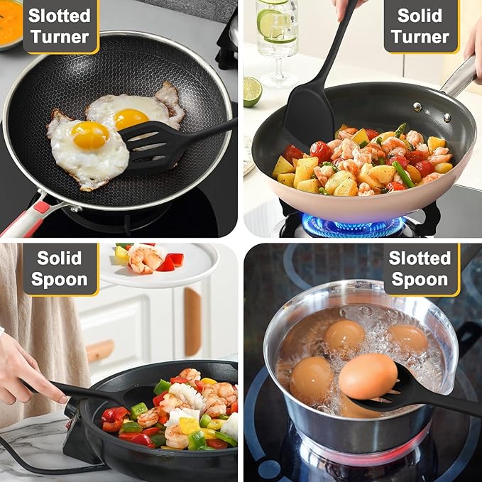 P&P CHEF Kitchen Utensil Set, 4 Pieces Non-stick Silicone Cooking Utensils - Image 4