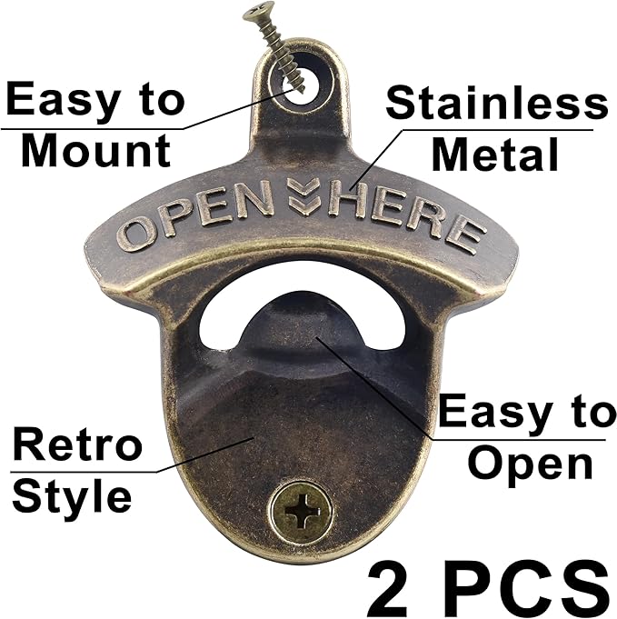 Retro Bottle Opener Wall Mounted, Antique Bronze Table Mounted Beer Cap Opener - Image 2