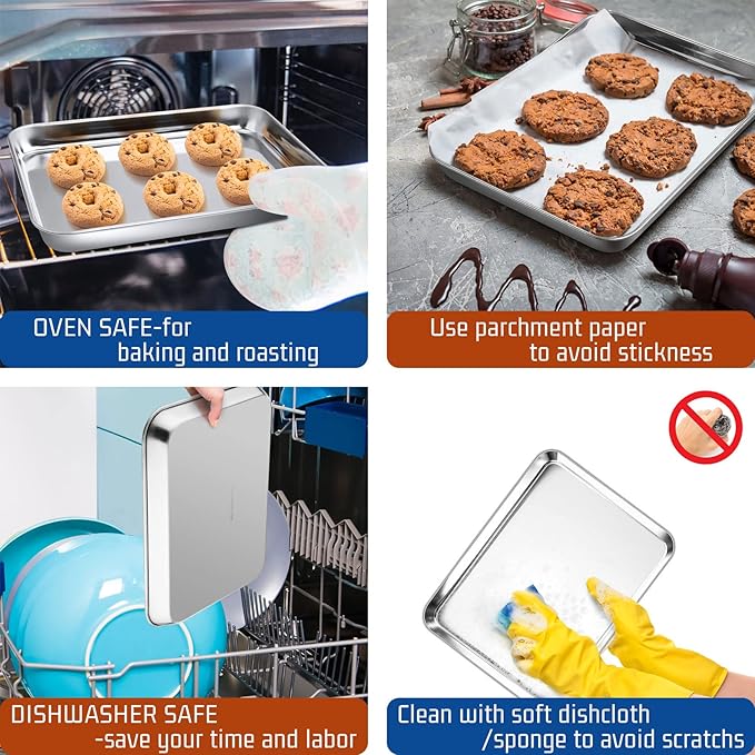 P&P CHEF 9 Inch Baking Cookie Sheet, Oven Pan Tray Stainless Steel Sheet Pan - Image 5