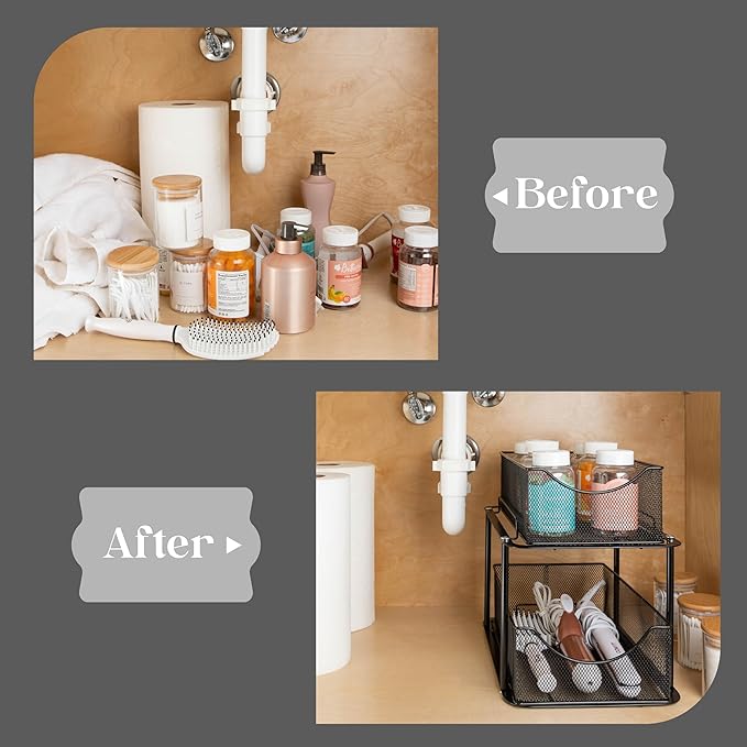 Sorbus 2 Sets of 2 Tier Metal Under Sink Organizer - Image 7
