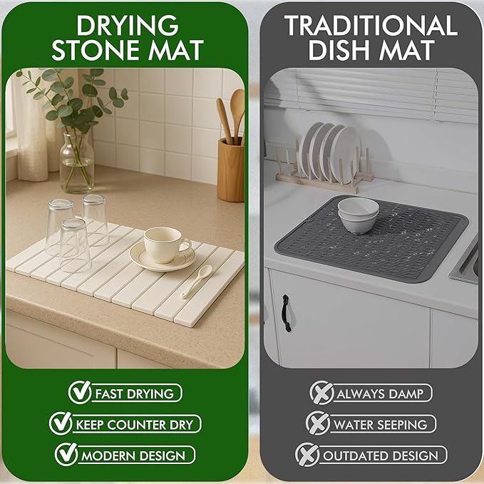 Large Stone Dish Drying Mat for Kitchen Counter, Instant Drying Pad, Super - Image 6