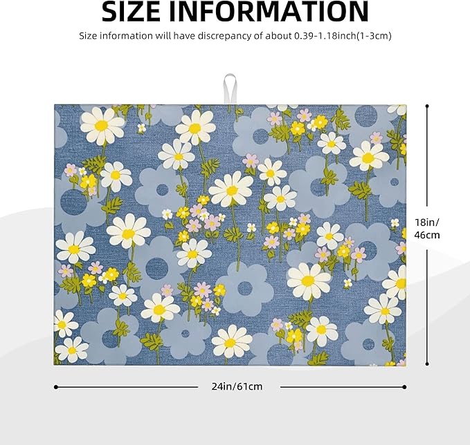 Daisy Flowers Dish Drying Mat for Kitchen Counter, Large Drying Kitchen Mat - Image 2
