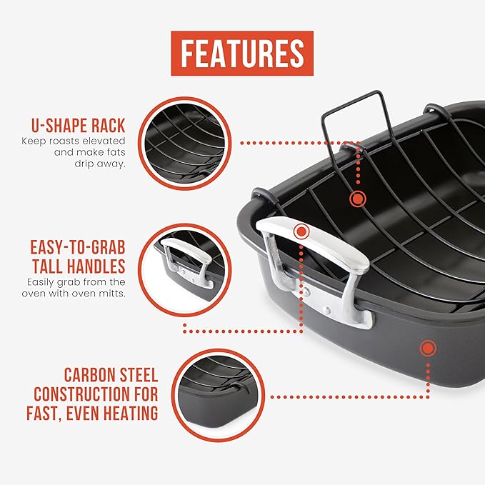 Chef Pomodoro Deluxe Large Carbon Steel Roasting Pan - Image 4