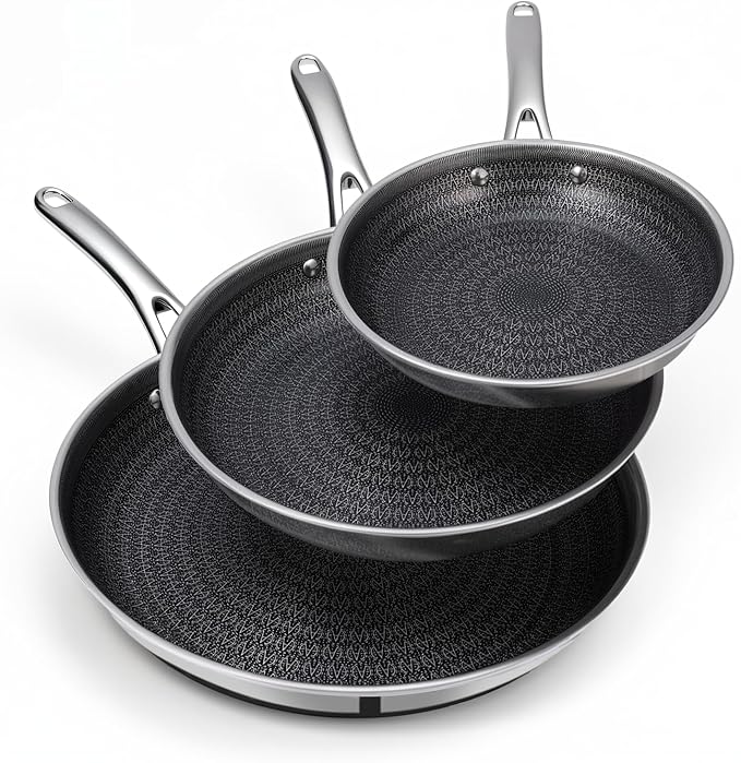 Ammeloo Hybrid Tri-Ply Stainless Steel Frying Pan Set, Non Stick Frying Pans by Unknown