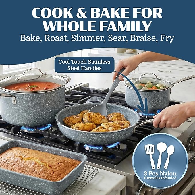 Granitestone Ceraluxe 20 Pc Ceramic Cookware Set Nonstick, Complete Pots and - Image 5