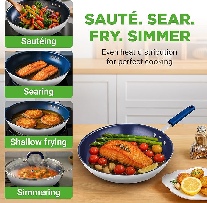 NutriChef 8" Fry Pan With Lid - Image 2