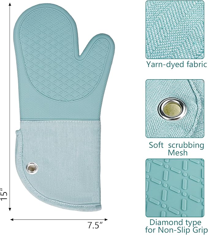 Professional Microwave Silicone Oven Mitts one Pair, Kitchen Mitten Set - Image 2