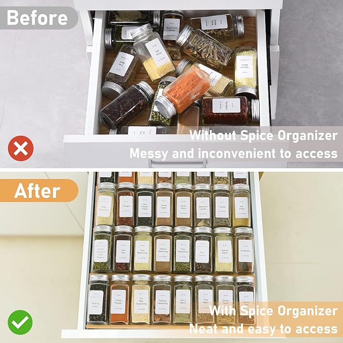 Spice Drawer Organizer with 28 Spice Jars and 216 Labels, Non-slip Rubber - Image 5