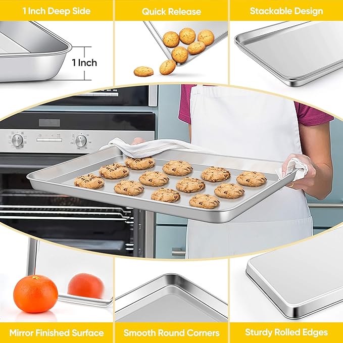 Homikit Baking Pan Sheet Set of 2, Stainless Steel Cookie Sheets Tray - Image 3