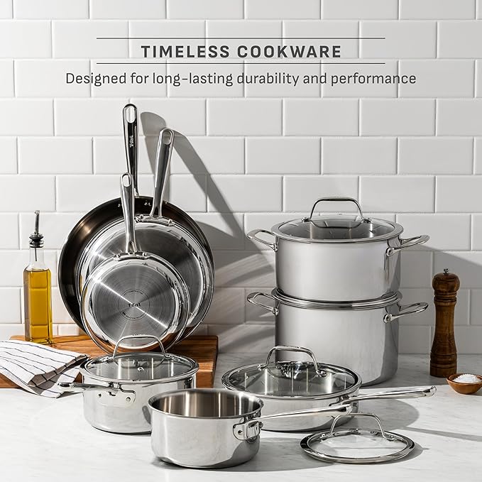 T-fal Pro Tri-Ply Stainless Steel Cookware Set 13 Piece Induction Compatible - Image 4