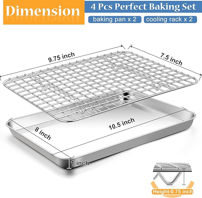 TeamFar Toaster Oven Pan with Rack Set, 10.5 x 8 x 1 Inch Stainless Steel Small - Image 2