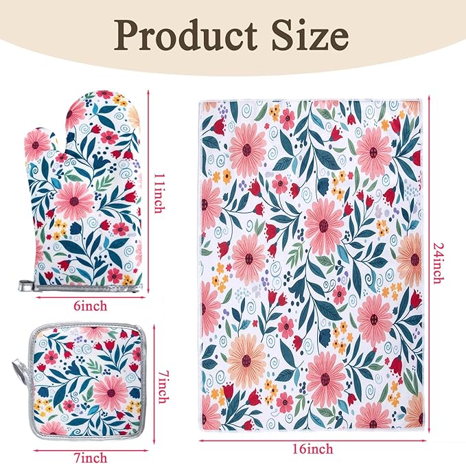 3 Piece Kitchen Towels and Oven Mitts Sets, Absorbent Microfiber Dish Towel - Image 2