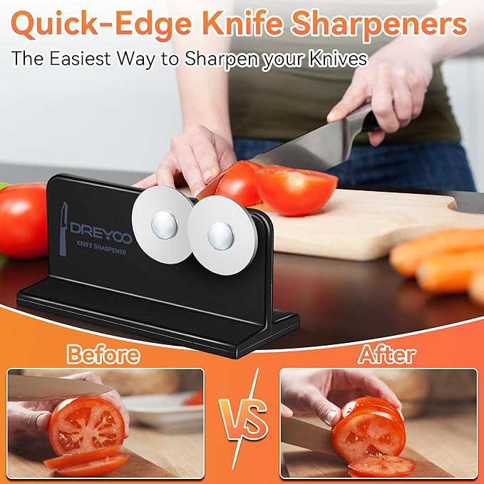 Dreyoo Cutlery Pointed Edge Knife Sharpener, Double Sided Stainless Steel - Image 6