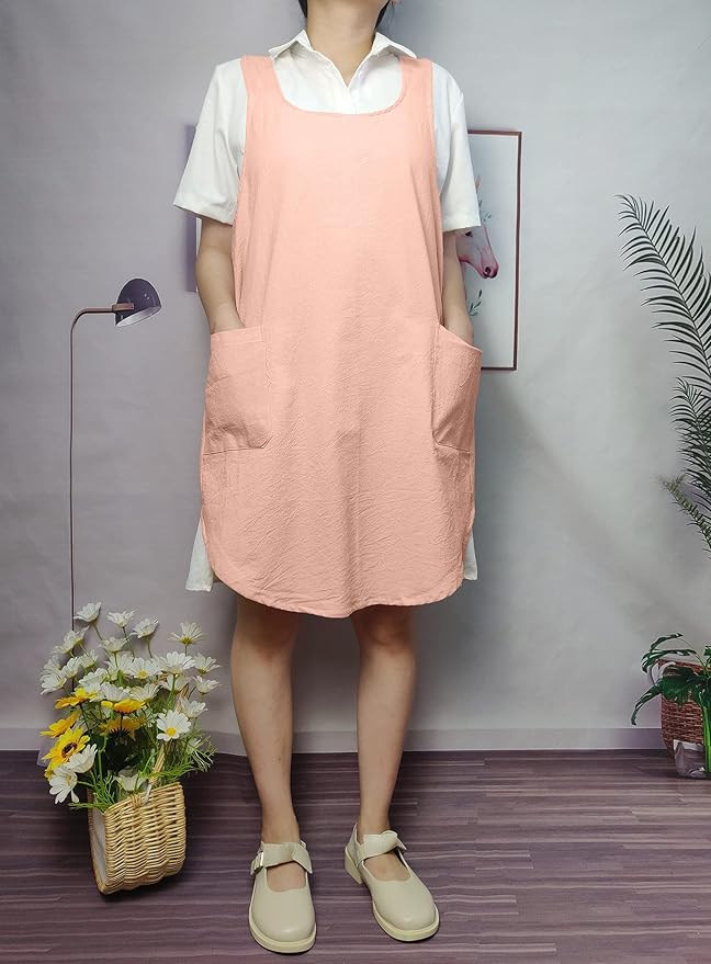 Cotton Cross Back Aprons Solid Color Cooking Kitchen Garden Smock - Image 6