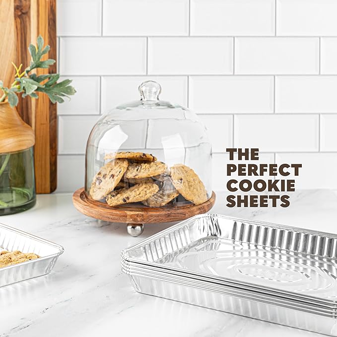 PLASTICPRO Aluminum Pans 20 Pack Disposable Cookie Sheets 9'' x 13'' Baking - Image 3