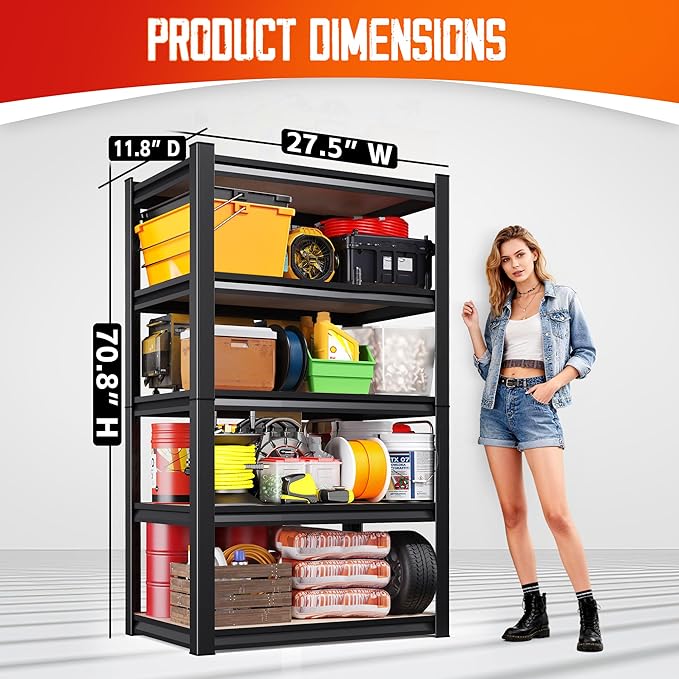 71"Hx28"Wx12"D Garage Shelving-5 Tier Garage Storage Shelves, Adjustable Heavy - Image 3