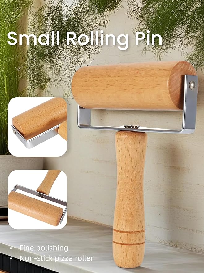 Pizza Rolling Pin, Small Rolling Pin, Non-Stick Wooden Dough Roller - Image 3