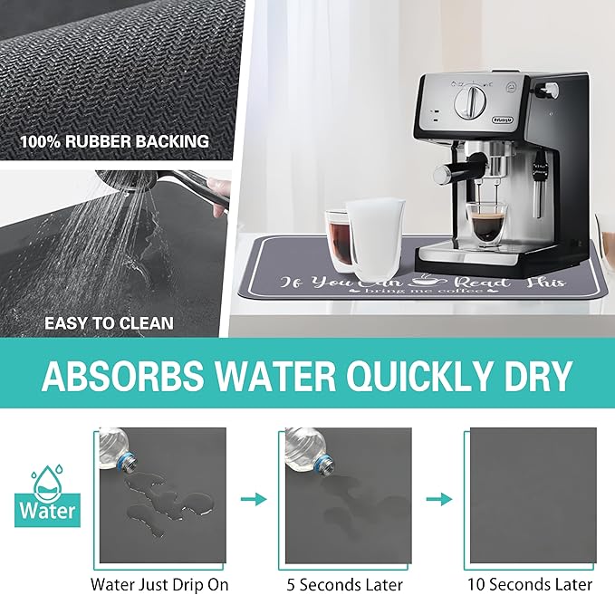 Coffee Bar Mat for Countertops 18inx24in, Absorbent Hide Stain Anti-Slip Cafe - Image 4
