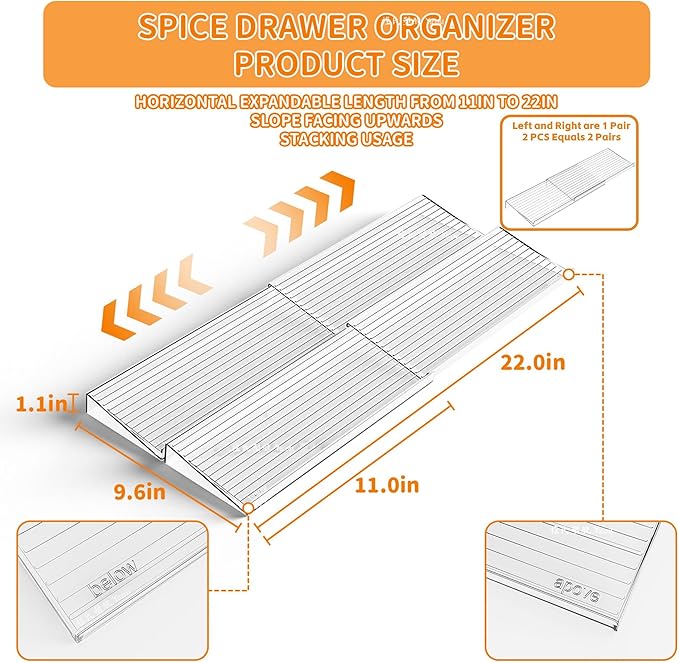 Yieach 4 Pack Adjustable In Drawer Spice Organizer - Image 3