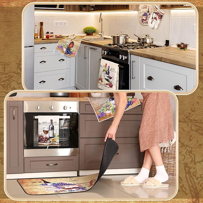 Fourluoo 10 Pcs Wine Kitchen Dish Towels Rugs Oven Mitts and Pot Holders Set - Image 6