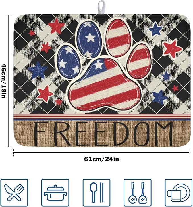 4th of July Dish Drying Mat 24x18 Inch, Patriotic Drying Mat - Image 2