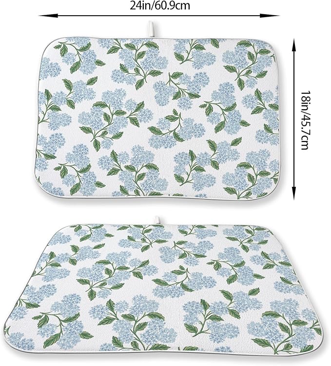 Blue Sage Green Floral Dish Drying Mat 18 x 24 Inch Spring Hydrangea Floral - Image 4