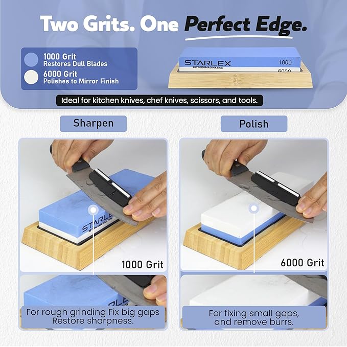 Premium Knife Sharpening Stone Set | Dual Grit Whetstone, Bamboo Base, Non-slip - Image 2
