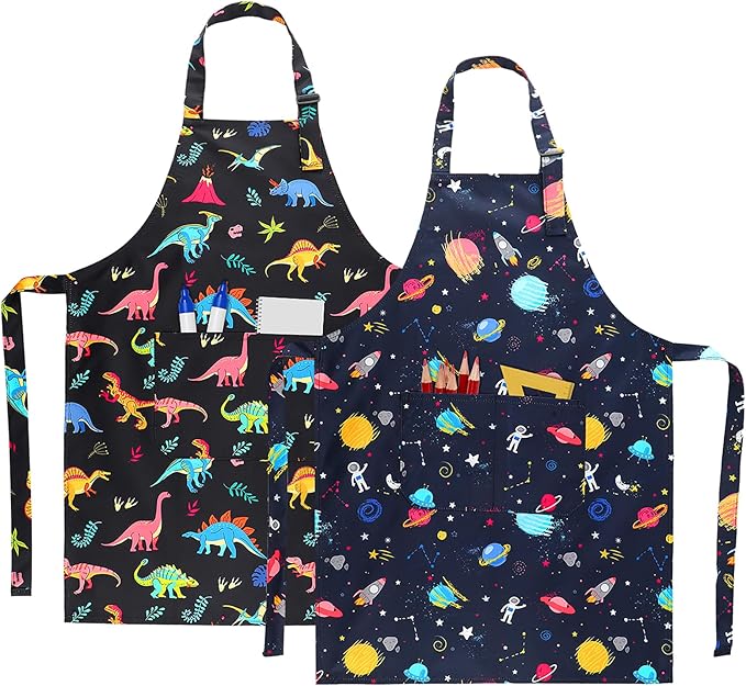 2 Pack Kids Apron, Cute Cooking Aprons, Waterproof Art Apron by XLSXEXCL