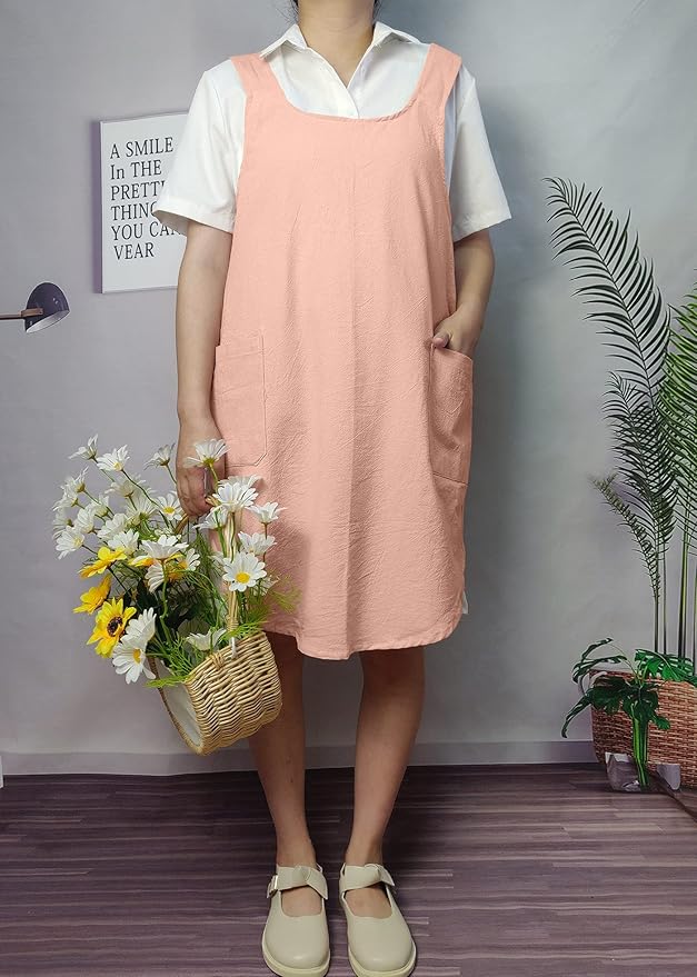 Cotton Cross Back Aprons Solid Color Cooking Kitchen Garden Smock - Image 2