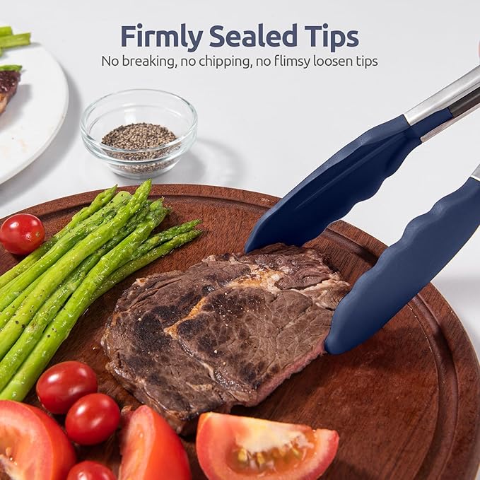 600ºF Heat Resistant Kitchen Tongs: U-Taste 9+12 inch Silicone Cooking Tong Set - Image 9