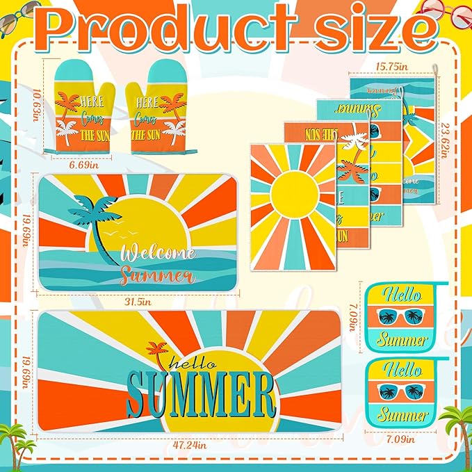 Fourluoo 10 Pcs Hello Summer Kitchen Decor and Accessories Sunshine Beach Oven - Image 3