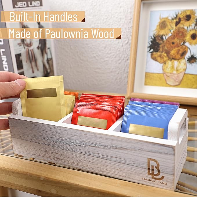 BAMBOO LAND- Wooden Tea Bag Organizer, 3 Slot Small Wooden Tea Bag Holder - Image 3