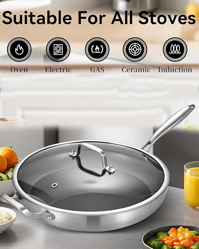 12 Inch Non-Stick Ceramic Stainless Steel Frying Pan - - Image 5